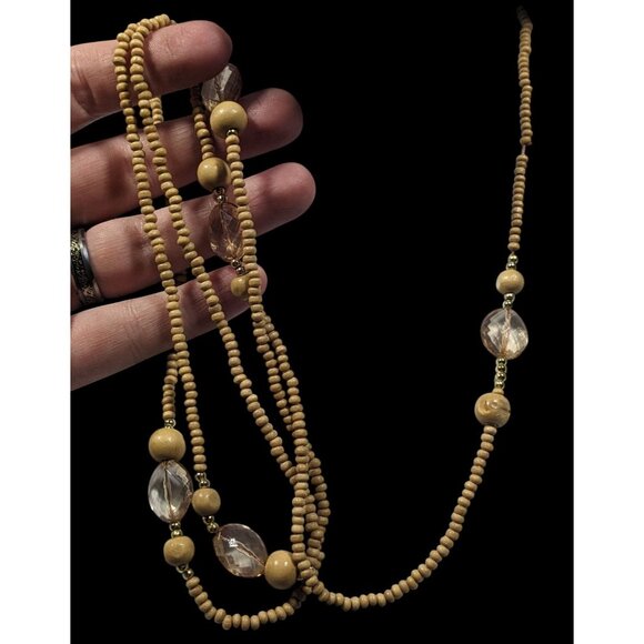 Bohemian Nature Themed Wood And Glass Beaded Necklace - Picture 5 of 7